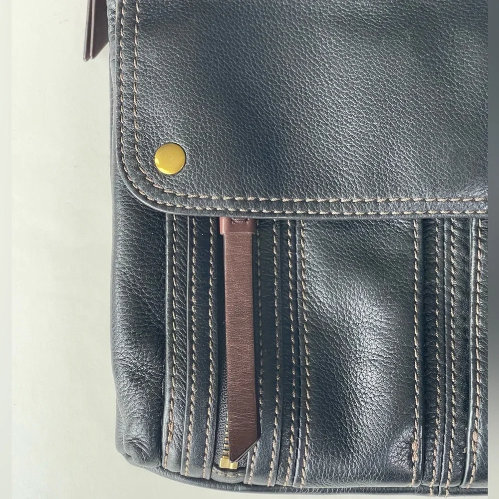 VTG Fossil Morgan Traveler Crossbody Messenger Bag Purse Black Pebbled Leather